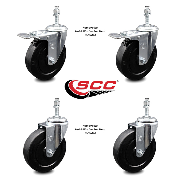 Service Caster 5 Inch Soft Rubber Wheel Swivel 10mm Stem Caster Total Lock Brake SCC, 2PK SCC-TSTTL20S514-SRS-M1015-2-S-2